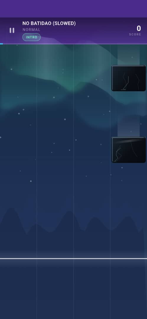 La Beat gameplay screen showing falling note lanes over an aurora background